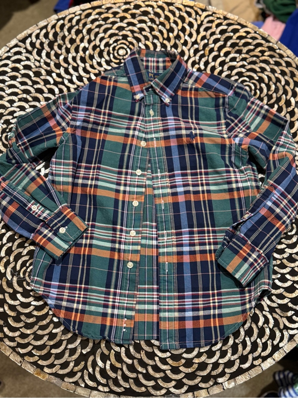 Polo by Ralph Lauren Green Navy Orange Plaid Button-Down Shirt